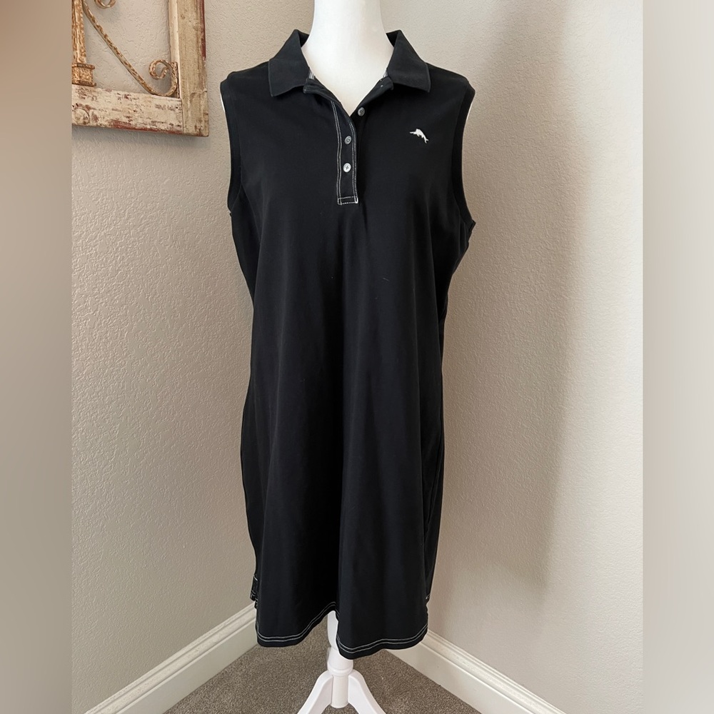 Tommy Bahama women’s Paradise sleeveless black polo dress, large